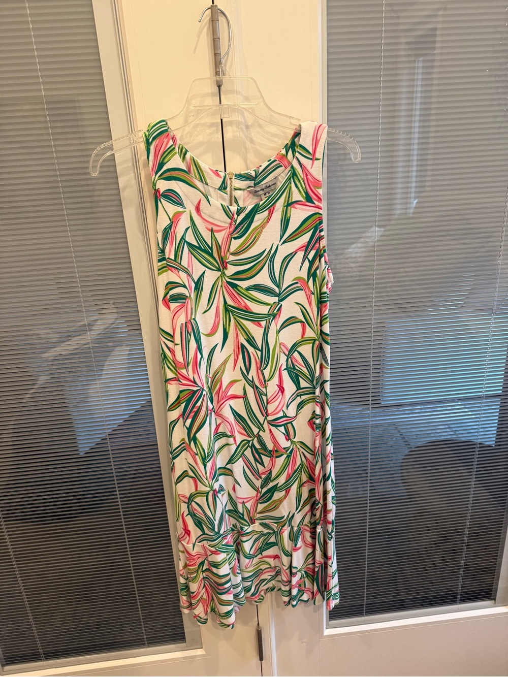 Tommy Bahama White Maxi Dress with Green & Pink Leaf Print